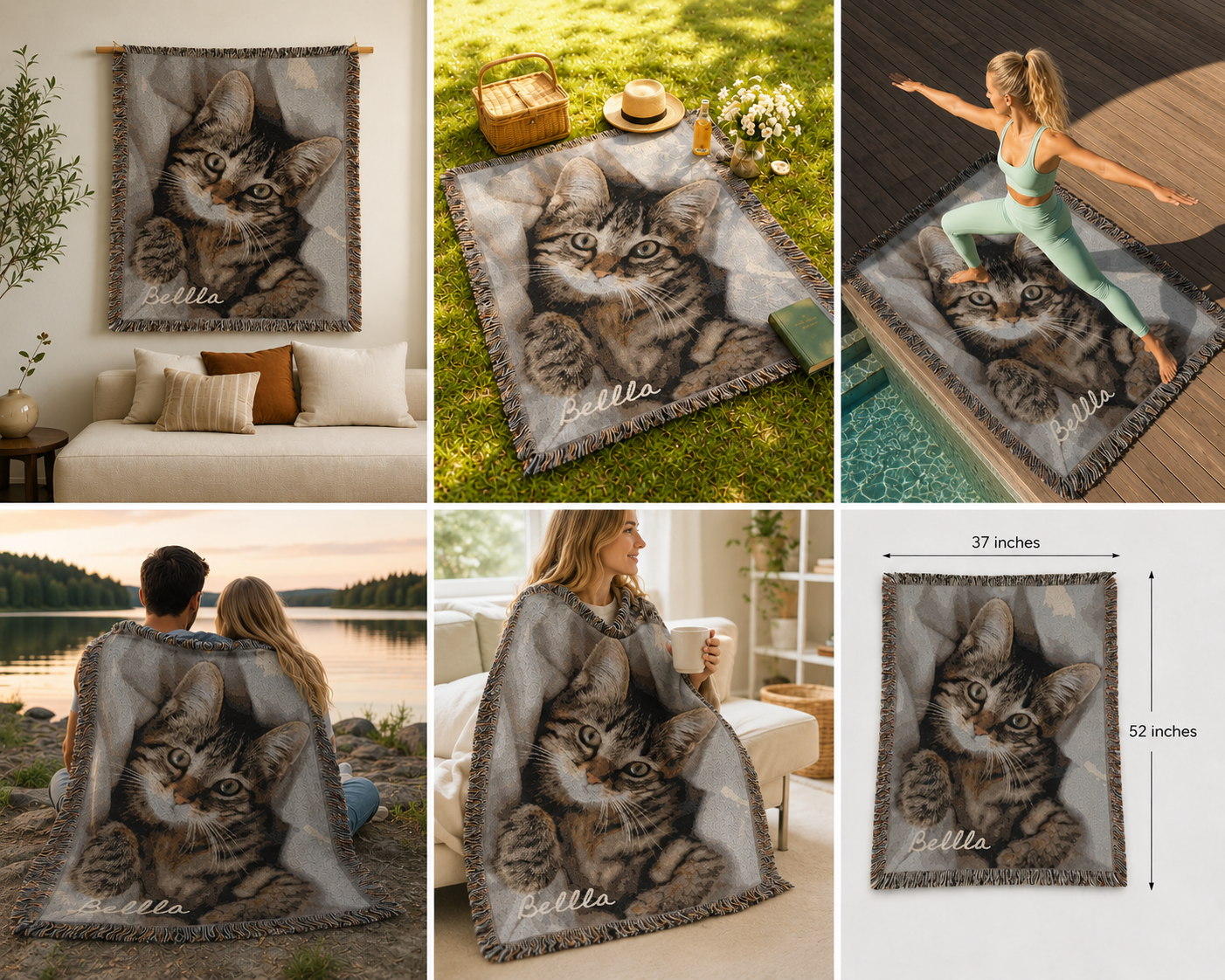 Personalized Pet Portrait Woven Blanket - Custom CatThrow