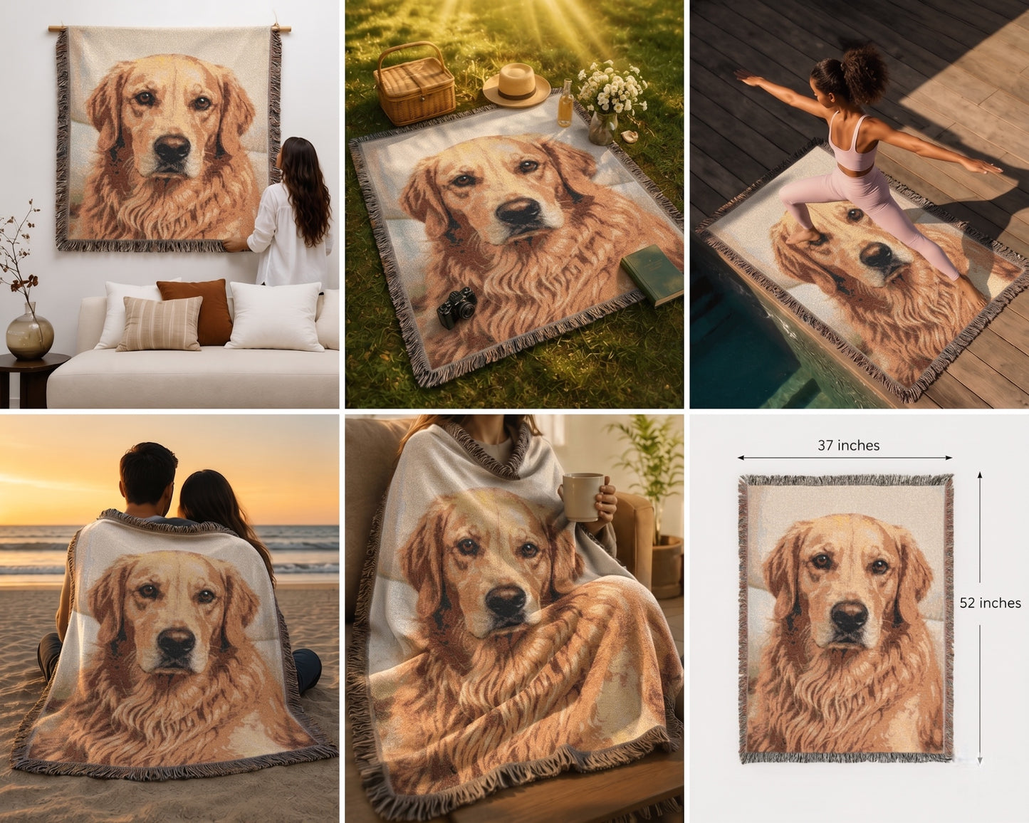 Personalized Pet Portrait Woven Blanket - Custom Dog Throw