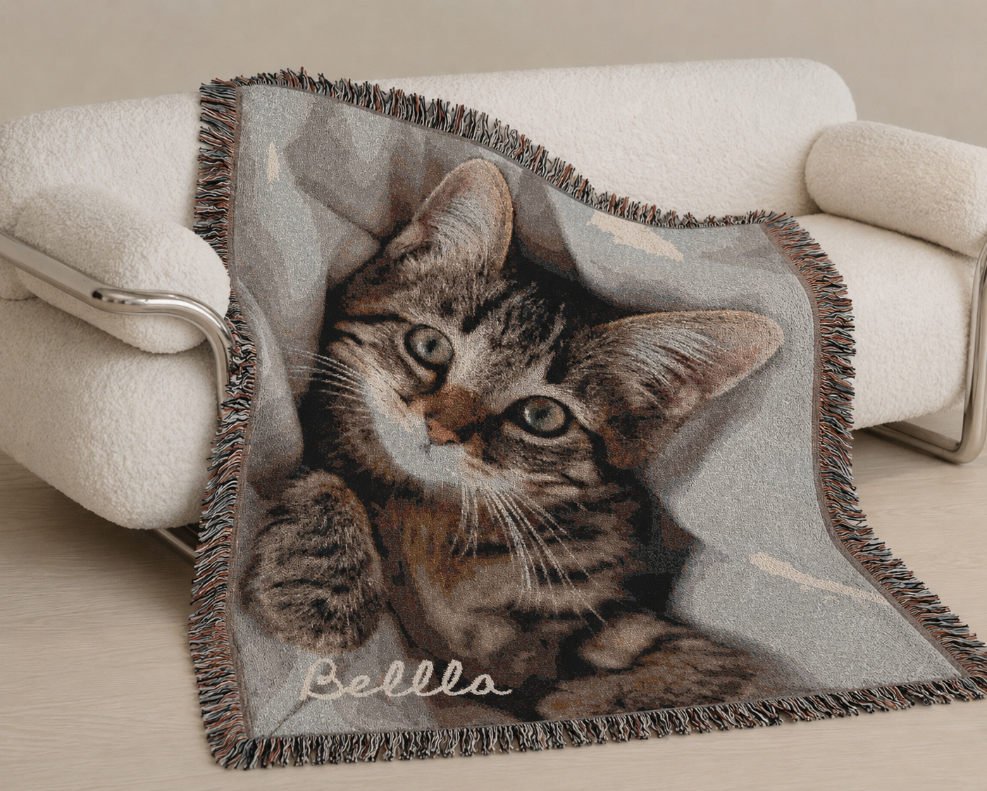 Personalized Pet Portrait Woven Blanket - Custom CatThrow