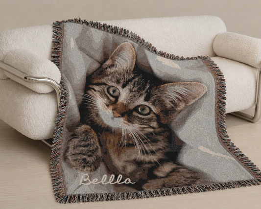 Personalized Pet Portrait Woven Blanket - Custom CatThrow