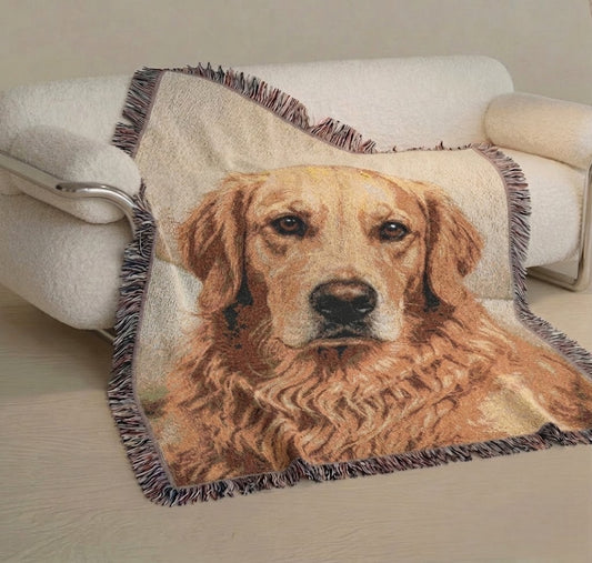 Personalized Pet Portrait Woven Blanket - Custom Dog Throw